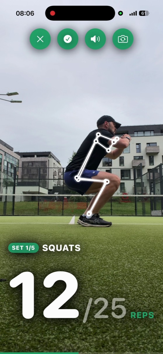 Squat counting with live voice feedback
